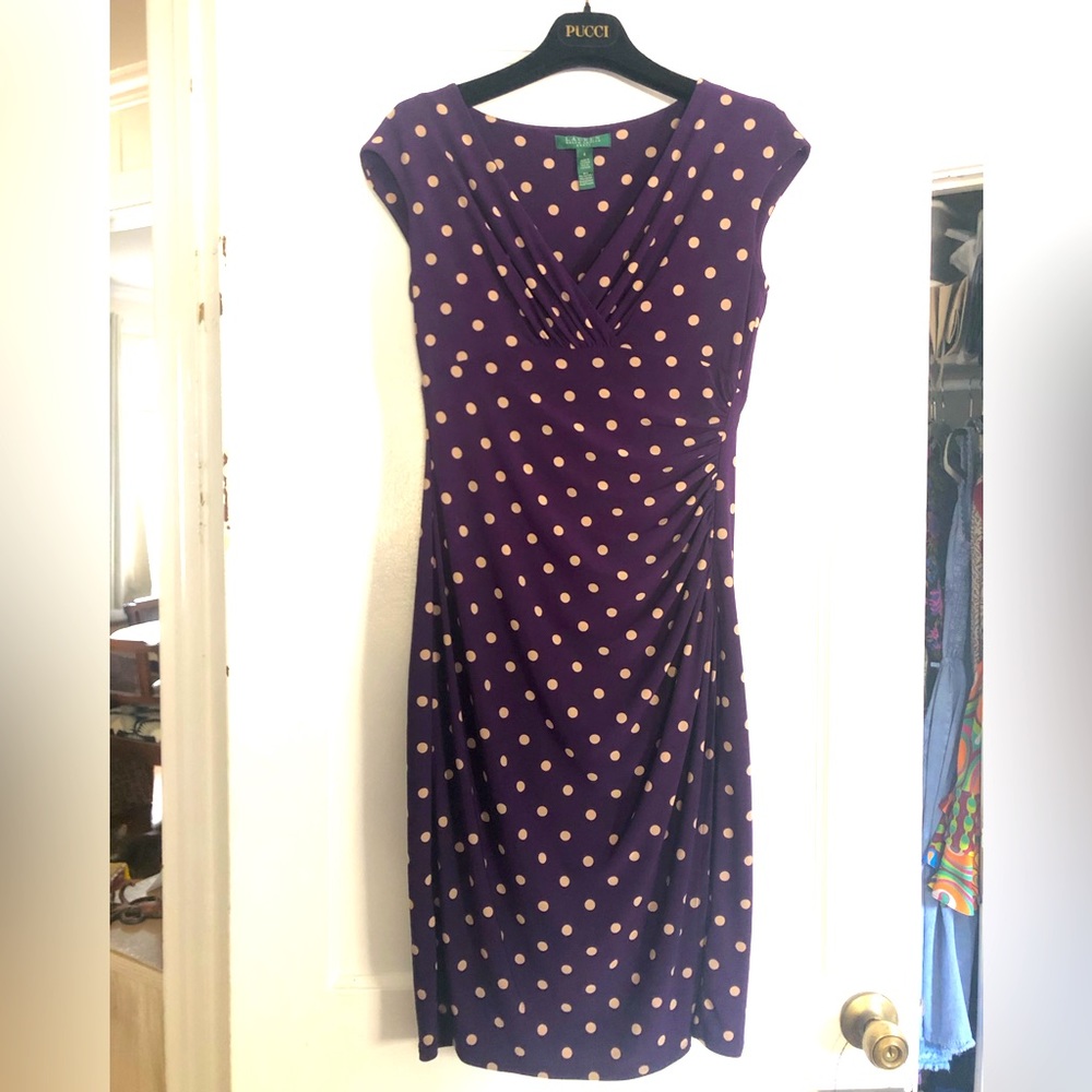 Beautiful Ralph Lauren Career work Dress purple polka dot